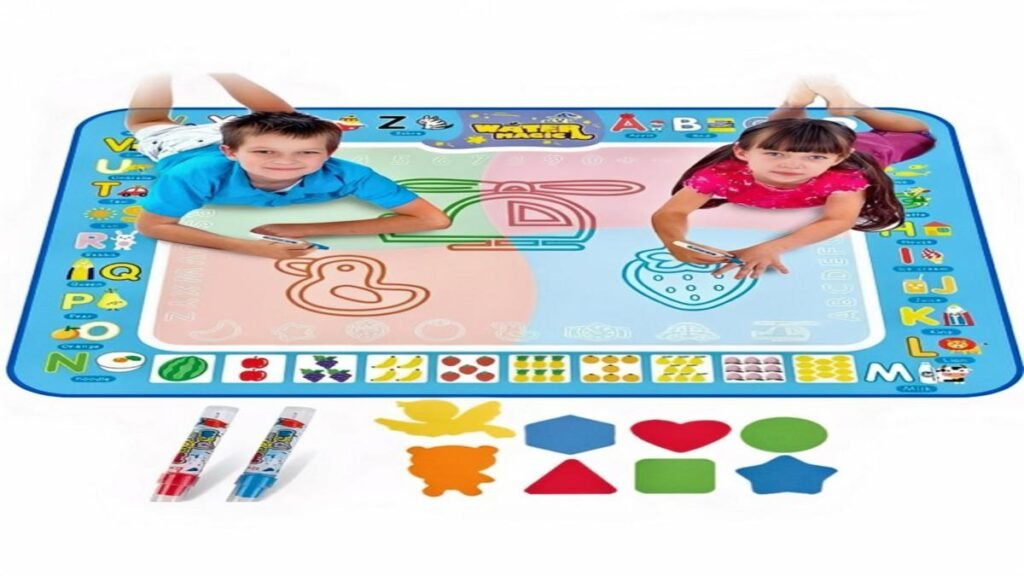 بساط رسم مائي ملون للأطفال، يحتوى على أشكال مرحة لتطوير الإبداع والمرح.